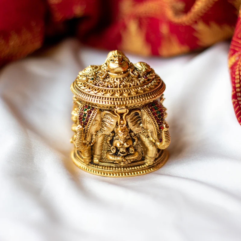 Antique Gold Venkateshwar Nakshi Design Kumkum Box